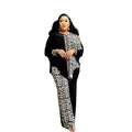 export fashion african plus size loose bat sleeve leopard print color block rhinestone top and pants set