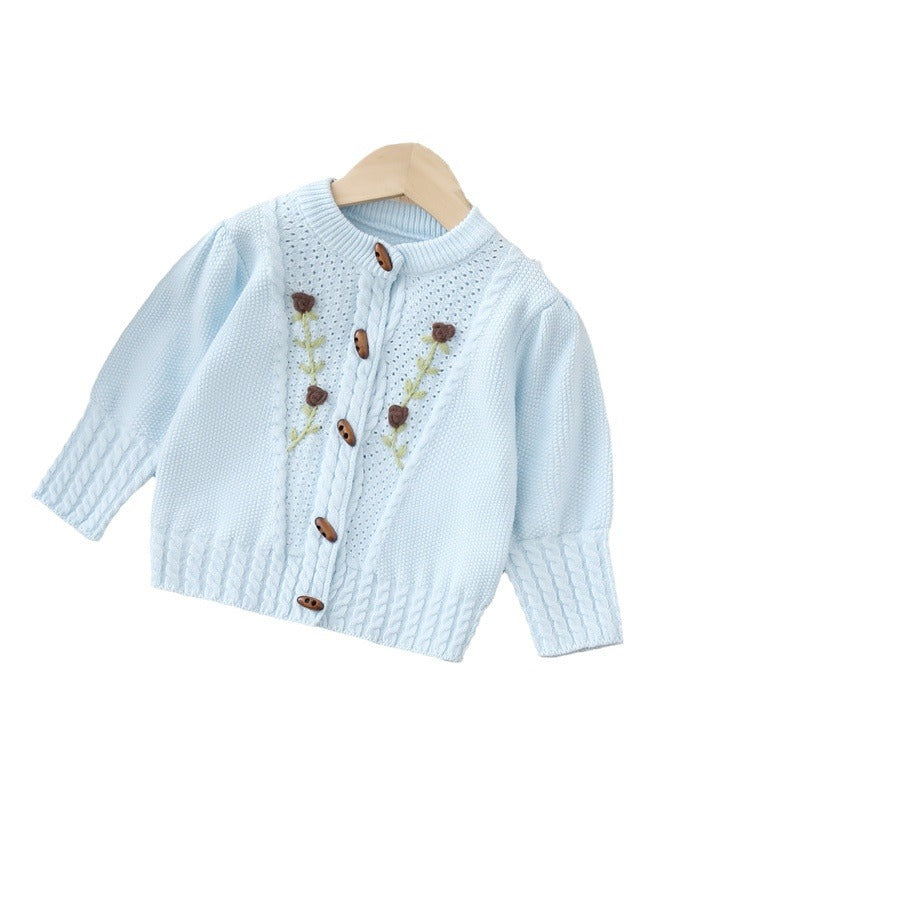 Dropshipping girls' knitted sweater two-piece set -  autumn/winter new collection - handmade floral pants outfit for baby girls