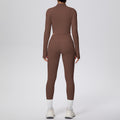 Ready-to-ship cross-border solid color double-sided brushed naked feel cropped jacket set - tight-fitting running, fitness, and yoga two-piece outfit