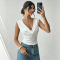 Fashion cross-border summer new arrival swing collar sleeveless t-shirt waist slimming look pure desire style easiest for matchshorttops women