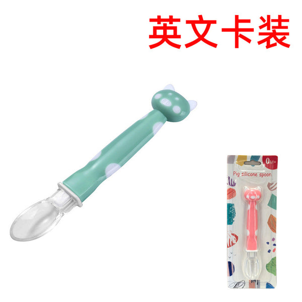 English card baby silicone spoon baby silicone feeding spoon food grade children's feeding tableware soft head spoon wholesale