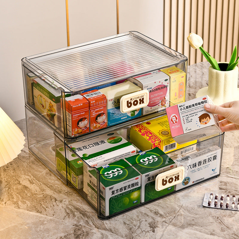Portable drawer type medicine box dust-proof medicine box storage box household multi-functional transparent large storage box combination