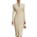 European and american new arrival: slim-fit solid color stand collar long sleeve elegant commute dress / formal dress