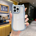 New apple 17 pro max compatible minimalist solid color cat ear phone case, iphone 15 drop-proof pc protective cover