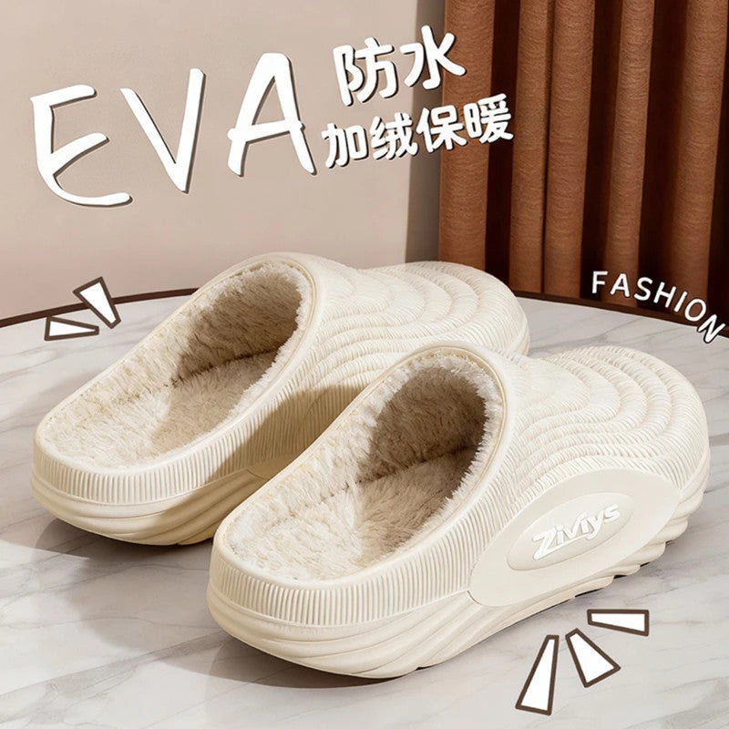 2025 new autumn/winter essential men's thick-soled waterproof non-slip warm home & outdoor fleece-lined cotton slippers