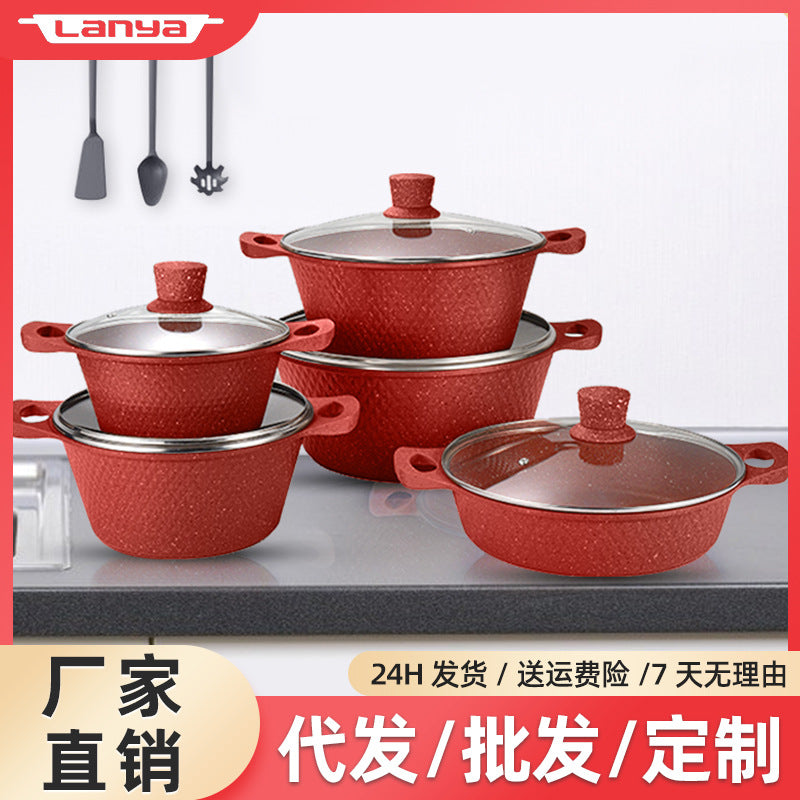 medical stone die-casting soup pot set marble one-piece small diamond ten-piece set wholesale cross-border customization