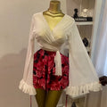 European and american cross-border women's fashion:  autumn new arrivals - sexy and elegant v-neck tie-up lightweight blouse, sheer slim-fit top