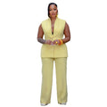 European and american women's clothing  autumn new collection: sweet and fresh v-neck sleeveless blazer top and high-waisted straight-leg pants two-piece set
