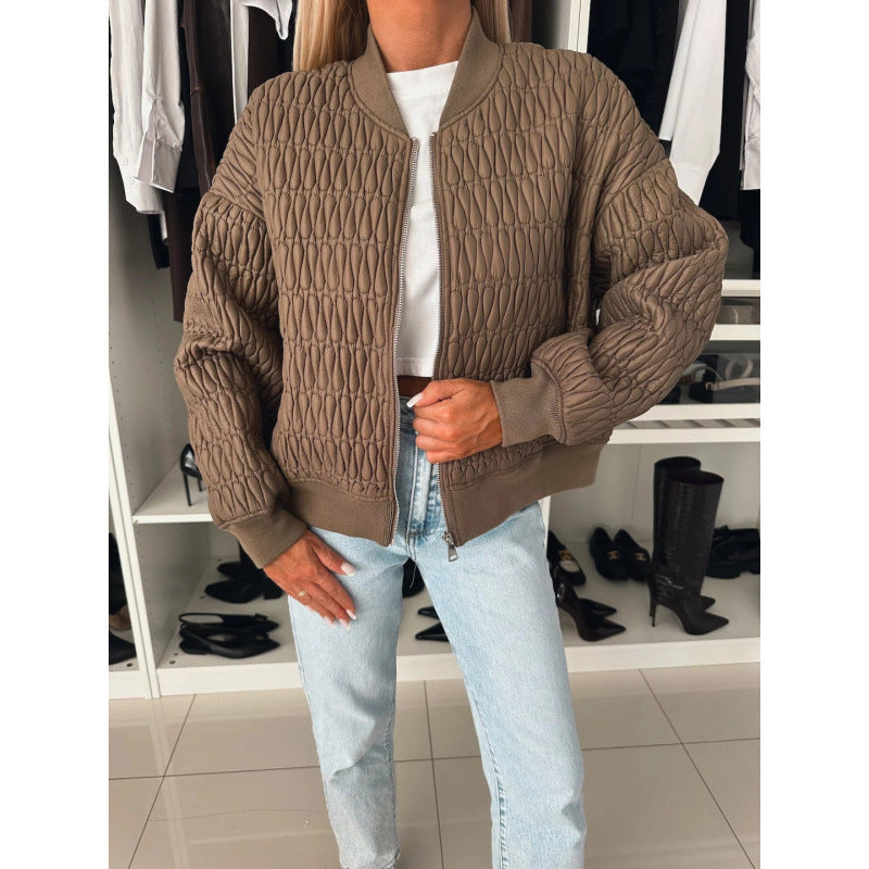 Aliexpress new autumn/winter collection: solid color embroidered cropped zip-up padded jacket