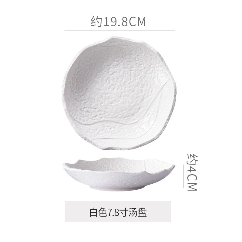 Rock texture minimalist ceramic western dinnerware black and white bowls plates dishes restaurant hotel high-end plating fruit salad bowl