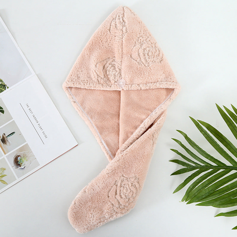 Coral fleece hair drying cap - quick absorption, soft & gentle, fast drying, perforated floral design, women's head wrap - wholesale