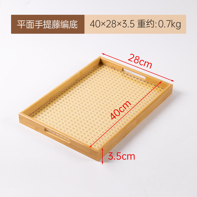 Accessible luxury retro nanzhu tea tray tray bamboo commercial rectangular tea tray pastry handle bbq serving plate