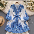 e-commerce women's clothing for europe and the us:  &   summer fashion mid-sleeve tie-up floral dress