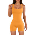 summer women's zipper solid color square neck sleeveless waist tight one-piece shorts yoga pants