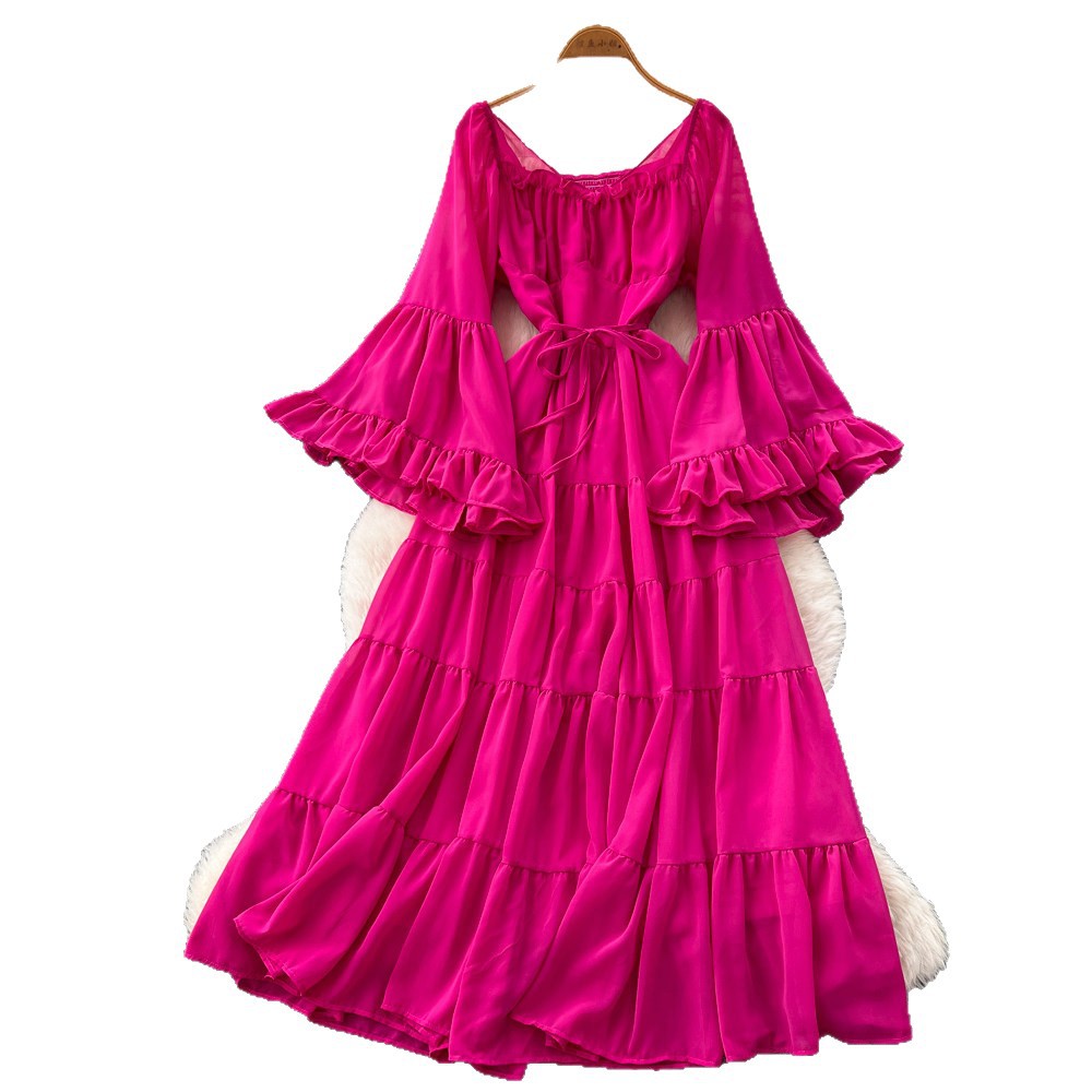 French chic square neck tie-up lantern sleeve dress - spring collection, sweet & sultry, slimming, and elegant maxi dress