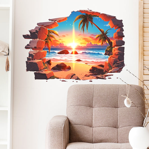Cross-border 's new creative sea and sunset beautiful wall decoration self-adhesive sticker can be used in multiple scenes