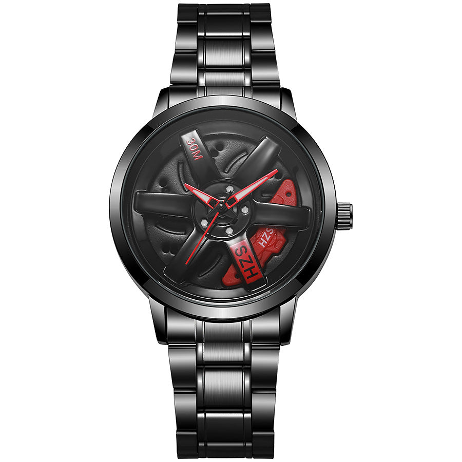 New hollow-out creative tech men's steel band watch with rotating bezel - quartz watch for cross-border e-commerce