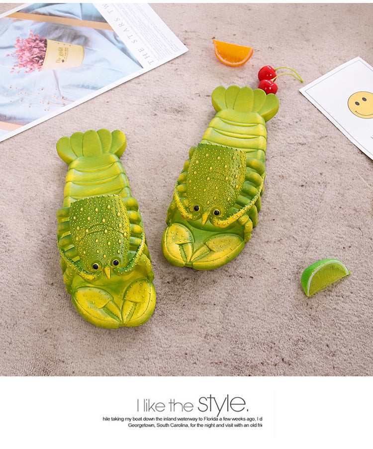 Custom summer men's and women's couple sandals & slippers - family matching cartoon lobster slippers - funny crayfish beach slippers
