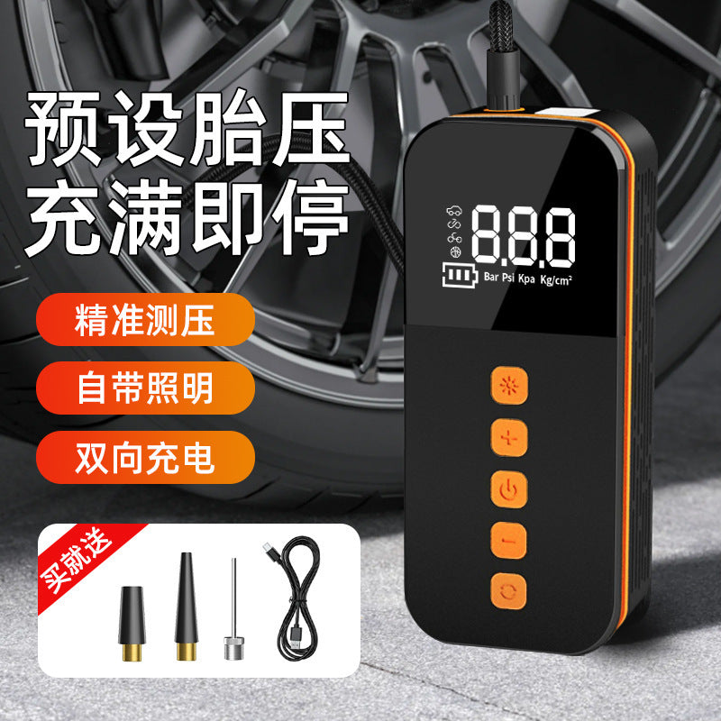 Car tire inflator pump - digital display, illuminated, electric, cordless, multifunctional, portable, tire pressure gauge