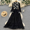Lady style lantern sleeve sequinlacedress women's summer white stand collar waist pleated long skirt classy sense dress