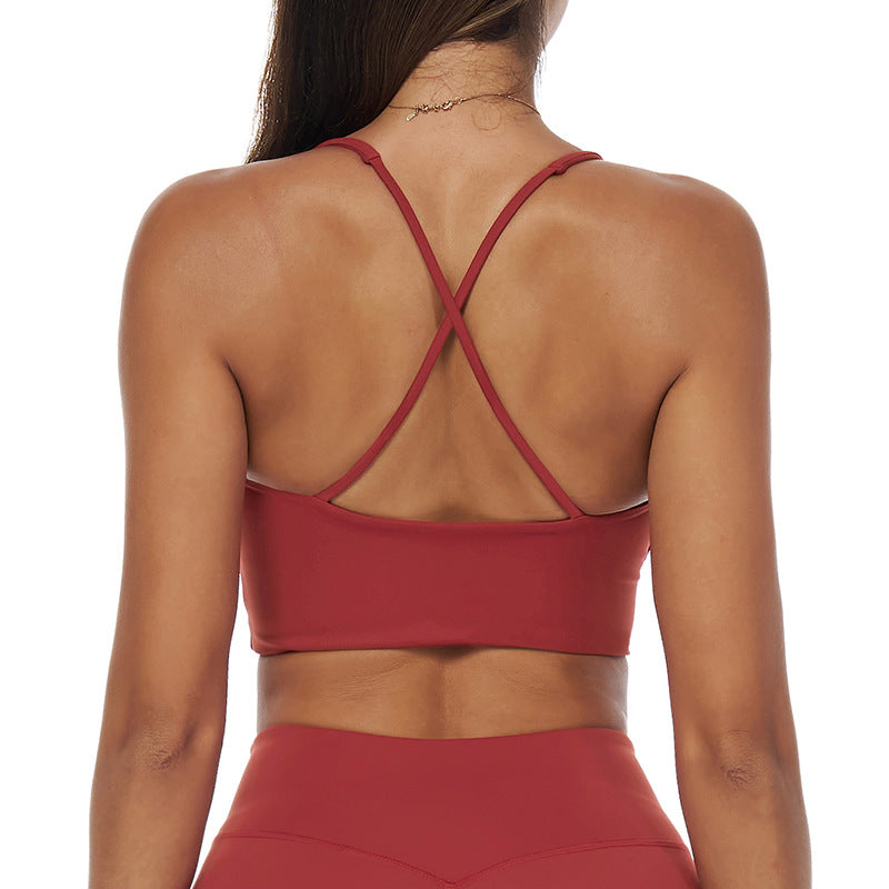 brushed tight back yoga bra cross thin strap sports vest running fitness quick-drying intimates7025