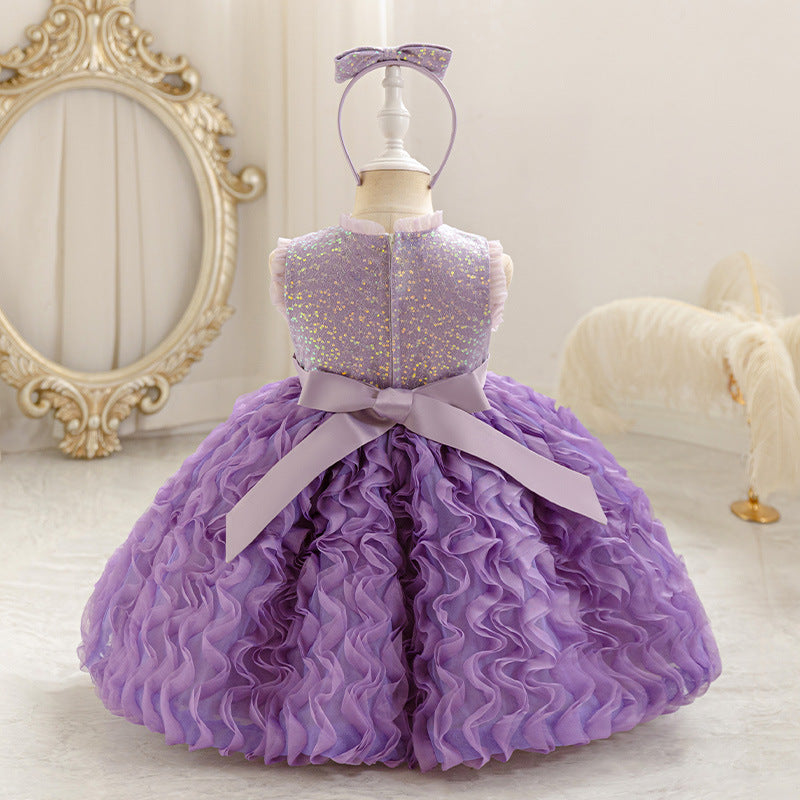 Baby girl's short evening dress, first birthday chic cake dress,  foreign trade round neck vest, european and american style