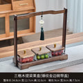 Chinoiserie walnut color dried fruit plate for home divided grids four-square grid lifting beam wedding new home glass bowl fruit plate fruit plate