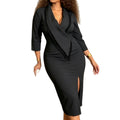 Early autumn new arrival: elegant women's banquet dress - sexy v-neck, beaded, slit midi dress