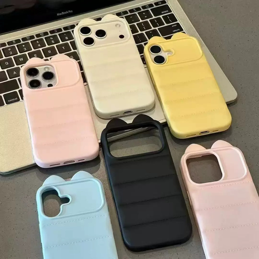 Ins dopamine color stereo cat ears silicone mobile phone case suitable for iphone16 apple 17 side cat claw case