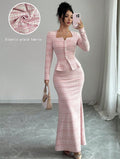 cross-border fashion lapel long-sleeve short plaid blazer & chic tweed dress set