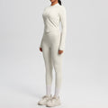 nude double-sided brushed tight long sleeves yoga suit outdoor running slimming look fitness pants sports suit women