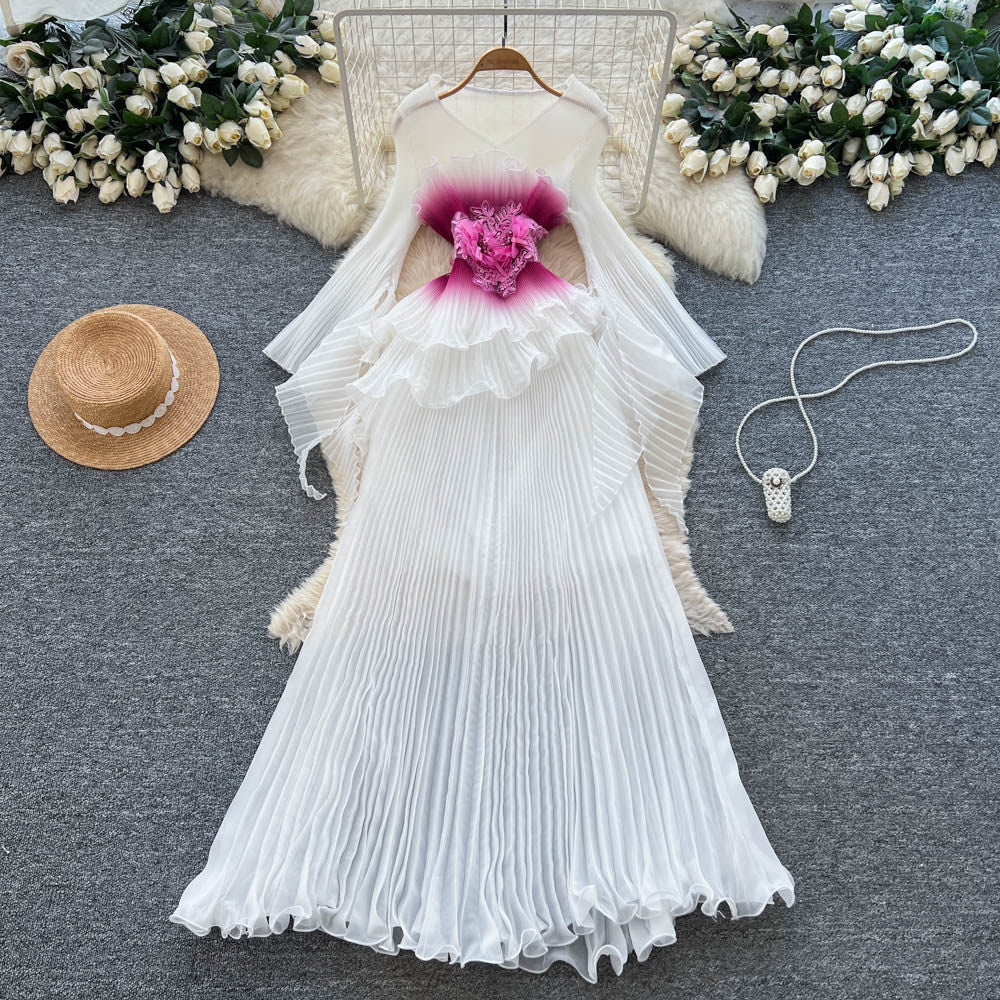 Fairy pleated dress women's summer atmosphere rufflesk-stylehigh waist long skirt whiteelegantpleated skirt