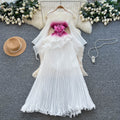 Fairy pleated dress women's summer atmosphere rufflesk-stylehigh waist long skirt whiteelegantpleated skirt