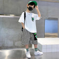 Boys' summer outfit set  new style: stylish and trendy summer streetwear for older boys and young men - cool and edgy short-sleeve clothing