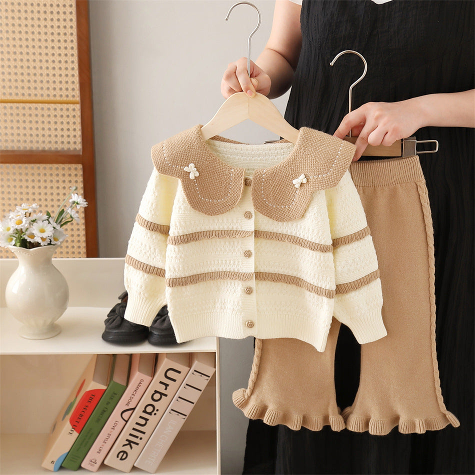 Girls' knit sweater set - new  collection: oversized collar sweater and pants set