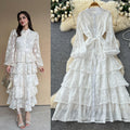 French chic lace patchwork tie-waist ruffle hem dress - women's autumn slimming elegant maxi dress
