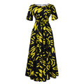 C8619 cross-border women's clothing  new fashion elegant lace-up african print short-sleeved large swing foreign trade dress