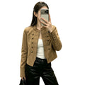 cross-border fashionexportretroelegant double breasted design stand collar zipper short napoleon outwear
