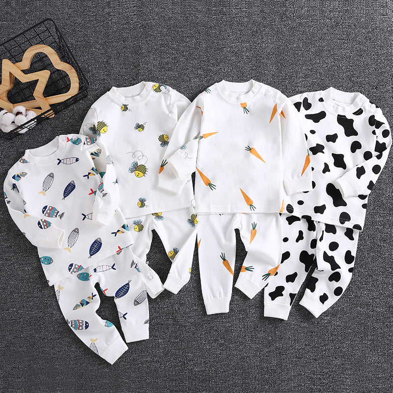 Wholesale autumn/winter baby thermal underwear sets for boys and girls, pure cotton newborn infant home wear - dropshipping available
