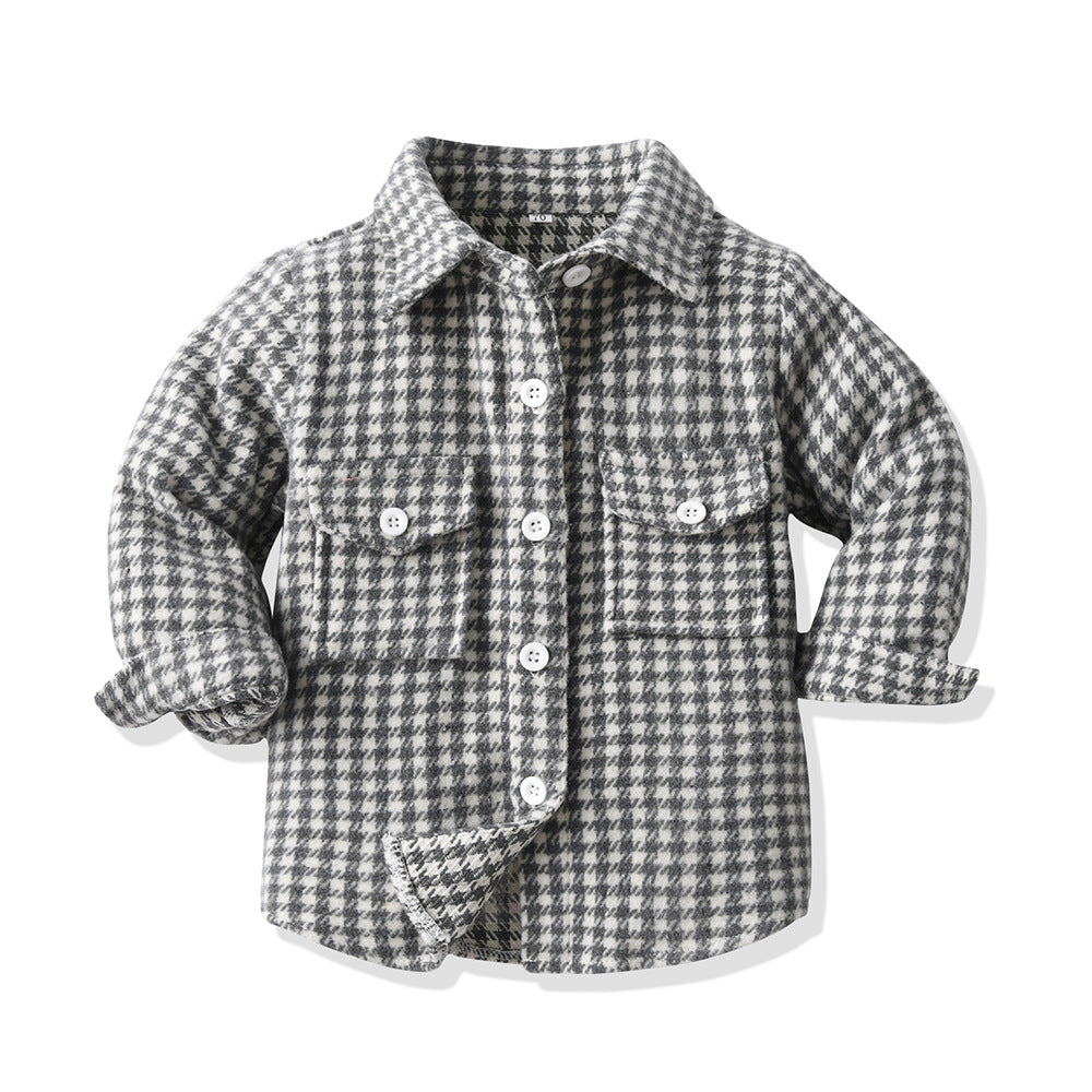 New arrivalpreppy style boys spring & fall clothing cotton long sleevesplaidkidsshirt brushed outwear children's clothing manufacturer wholesale