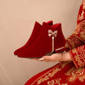 Winter wedding shoes women's thick heel plus size red short boots fleece-lined bridal shoes xiuhe red shoes toast high heels winter