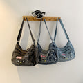 2025 new fashion versatile denim bag women's shoulder crossbody bag hello kitty casual travel canvas bag