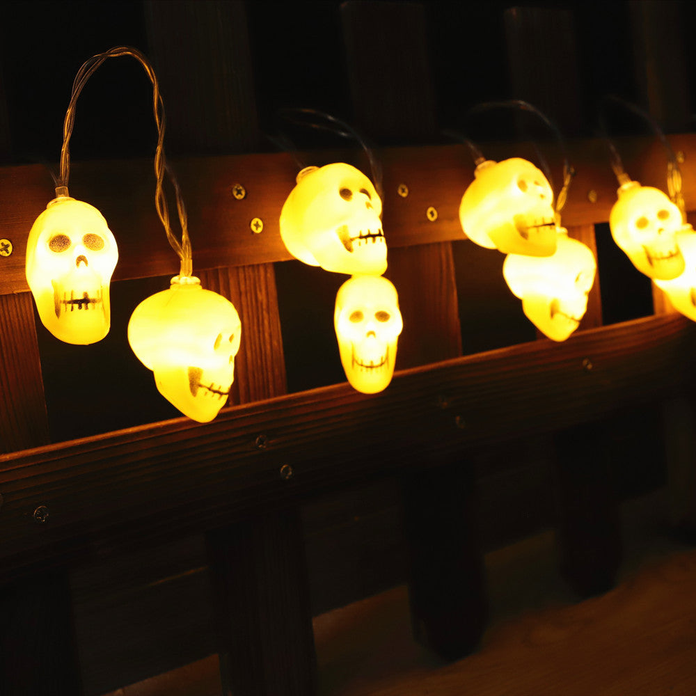 Cross-border LED skull lights string colorful lights Halloween ghost festival decoration battery box holiday bar layout can be customized