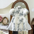 Girl cheongsam dress summer new elegant baby girl chinese style ink retro dress skirt puff sleeve trendy
