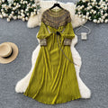 Frenchclassyelegantheavy sequin embroidered beadspatchworklong sleevesdress women's strappy waist elegant pleated long skirt
