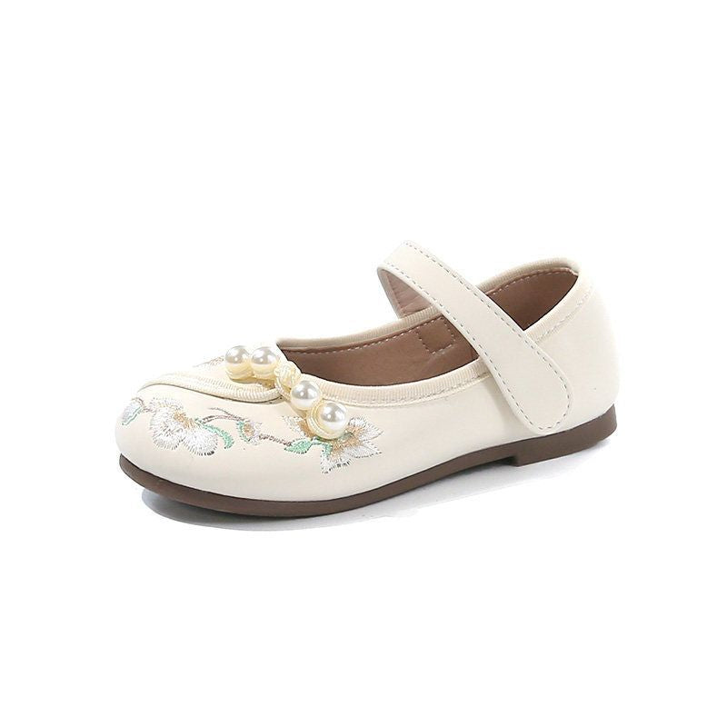 Girls' hanfu shoes, embroidered chinese style shoes for kids,  summer new collection, girls' princess flats, soft sole leather shoes for baby girls