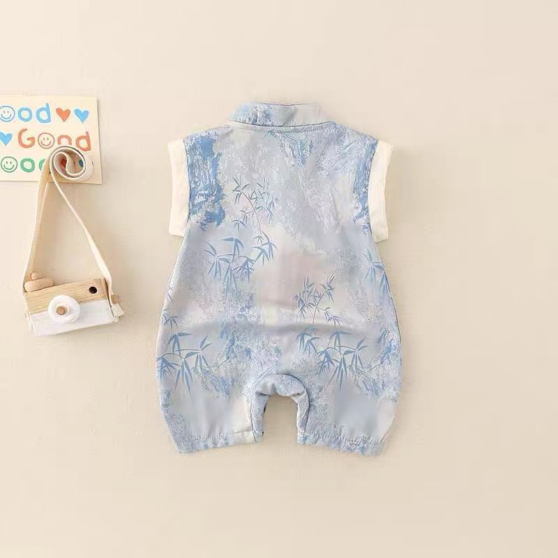 Summer 100-day first birthday sleeveless clothes, baby thin chinese style baby one-piece dress, climbing suit