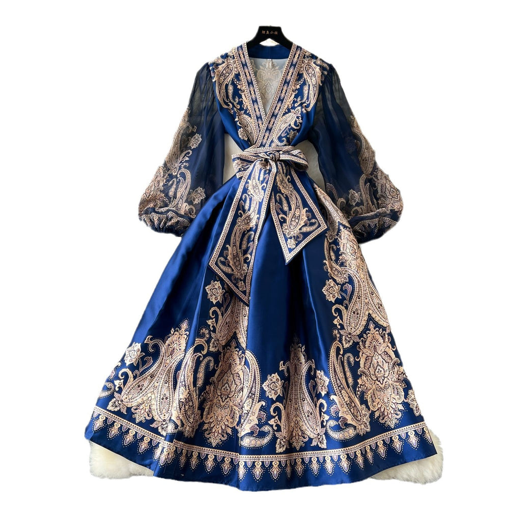 High-end evening gown for socialites: a chic, one-piece dress with cinched waist and tie detail – perfect for parties and everyday wear