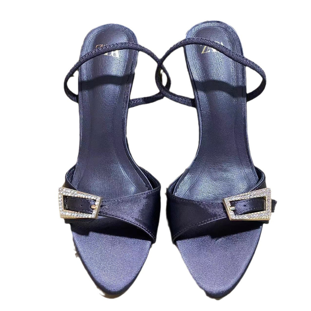 Za2024summernew arrival high-heeled back strap one-strap rhinestone buckle decoration fashionoutwear women's sandals