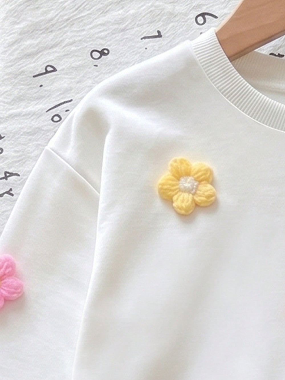 new cross-border girls' round neck 3d floral sweatshirt + iridescent denim skirt two-piece set